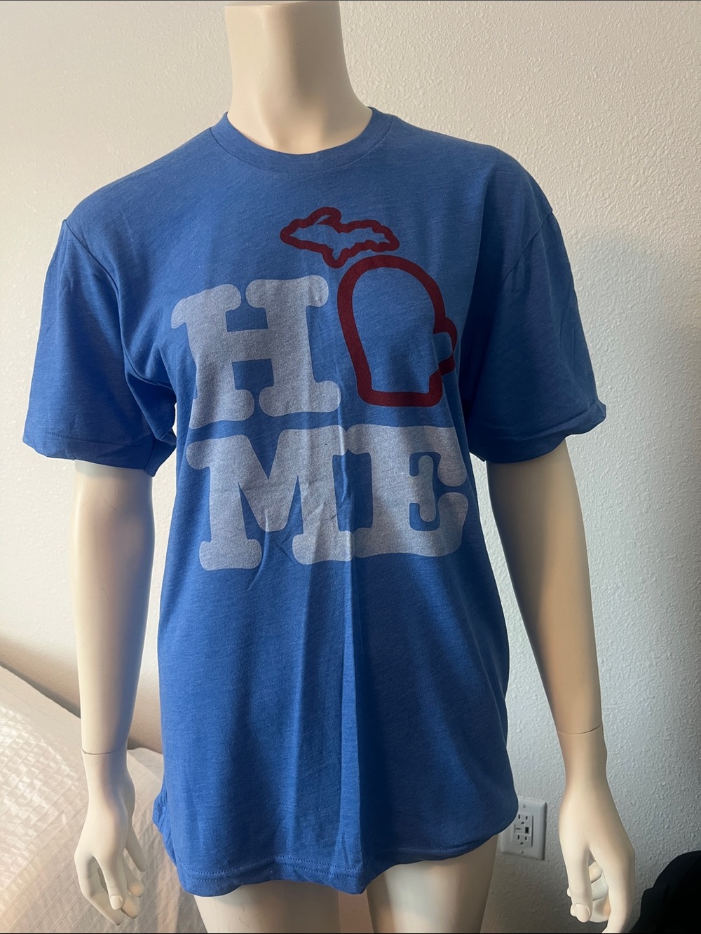 Michigan HOME Blue Short Sleeve Graphic Tee with White and Maroon Print
